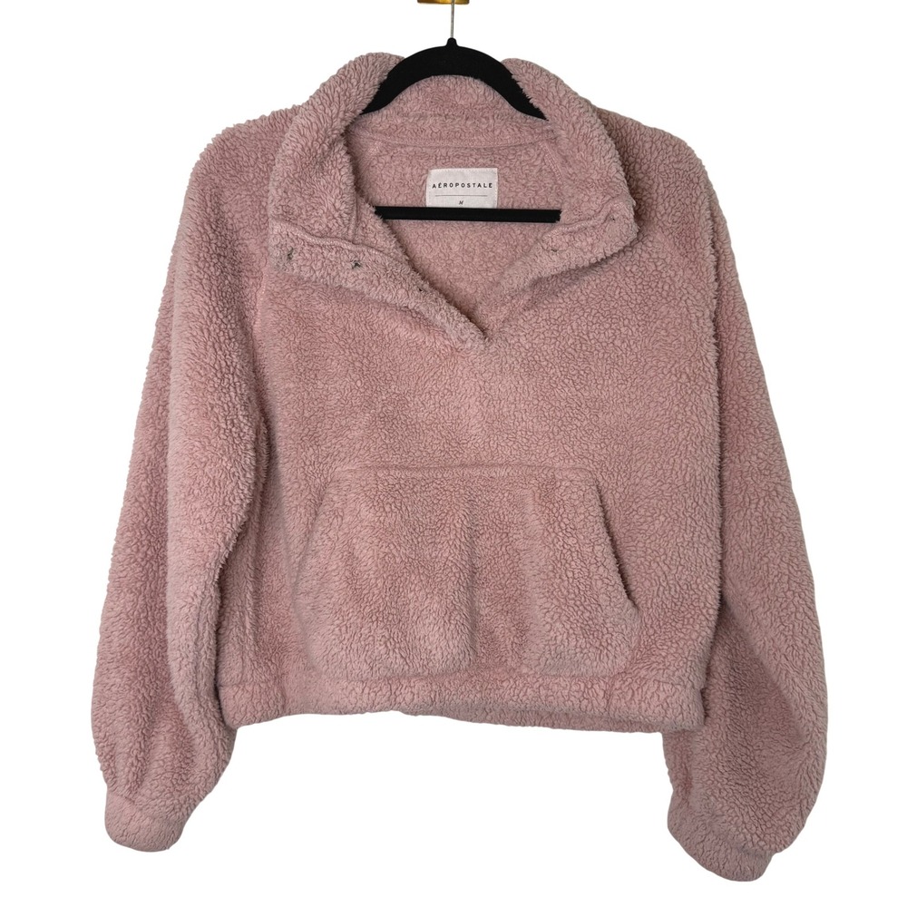 Aéropostale Sherpa Fleece Pullover Jacket Medium Pink Cozy Lounge Soft Girl